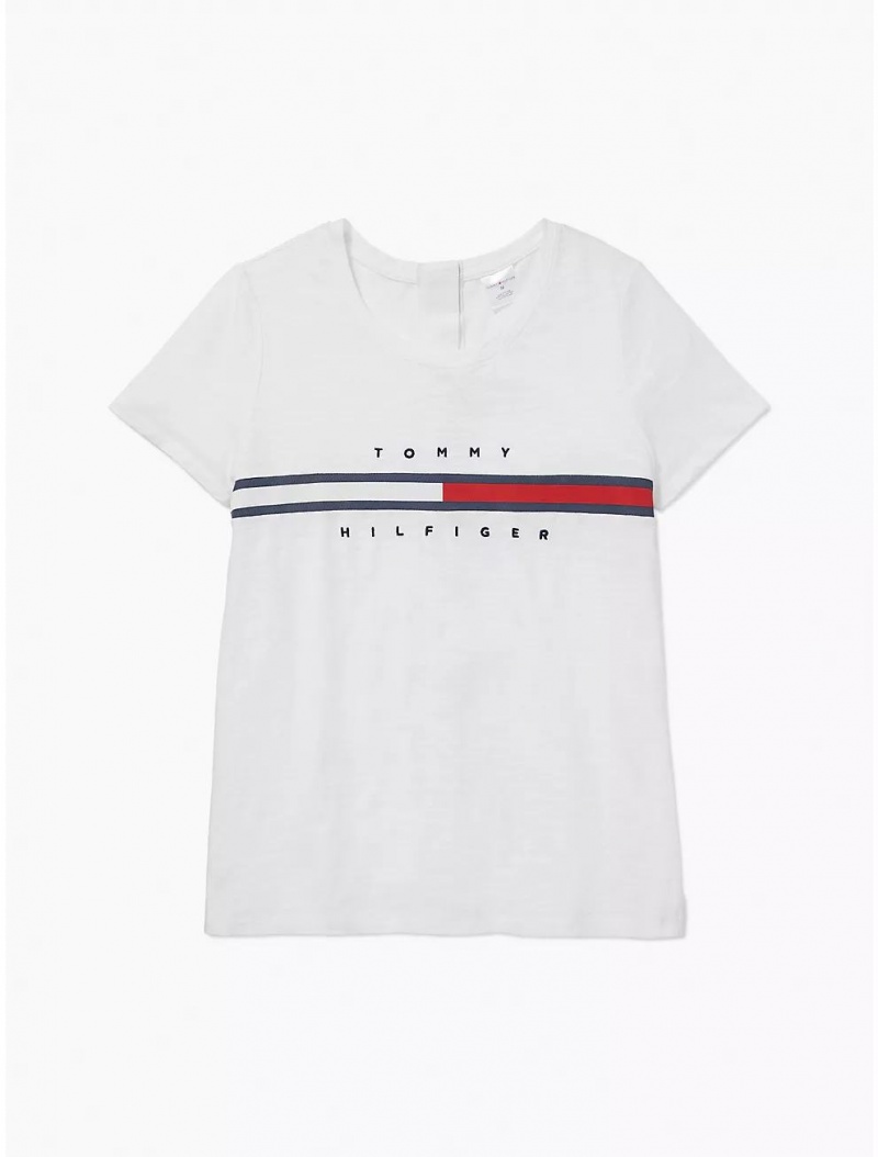 Tommy Hilfiger Seated Fit Stripe Signature T-Shirt Tops Bright White | 0713-PGZBS