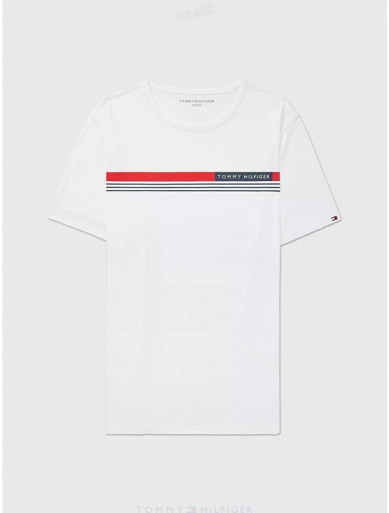 Tommy Hilfiger Sensory Chest Stripe T-Shirt Tops Optic White TH | 3786-CMASW