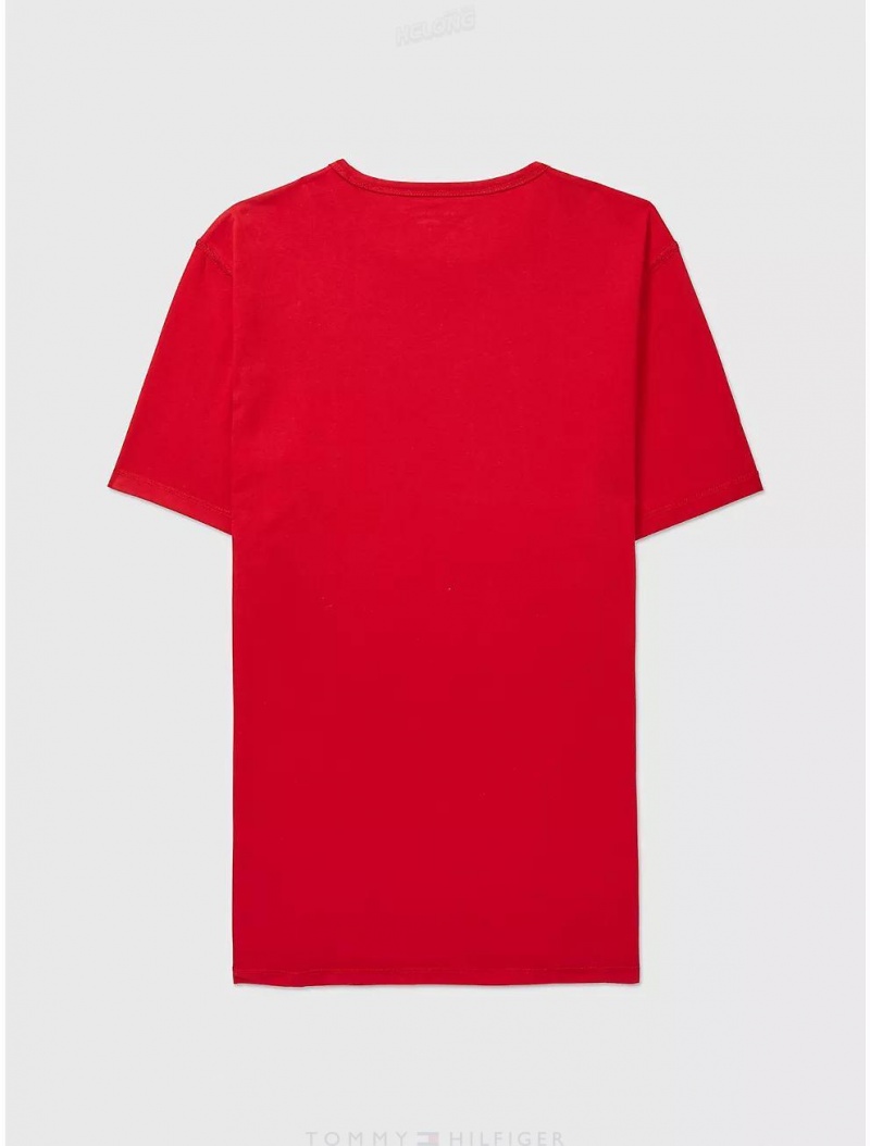 Tommy Hilfiger Sensory Chest Stripe T-Shirt Tops Primary Red | 1034-BQJPG