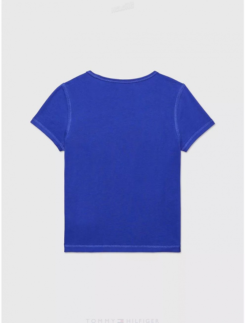 Tommy Hilfiger Sensory Logo T-Shirt Tops Blue River Fog | 5801-JTXKA