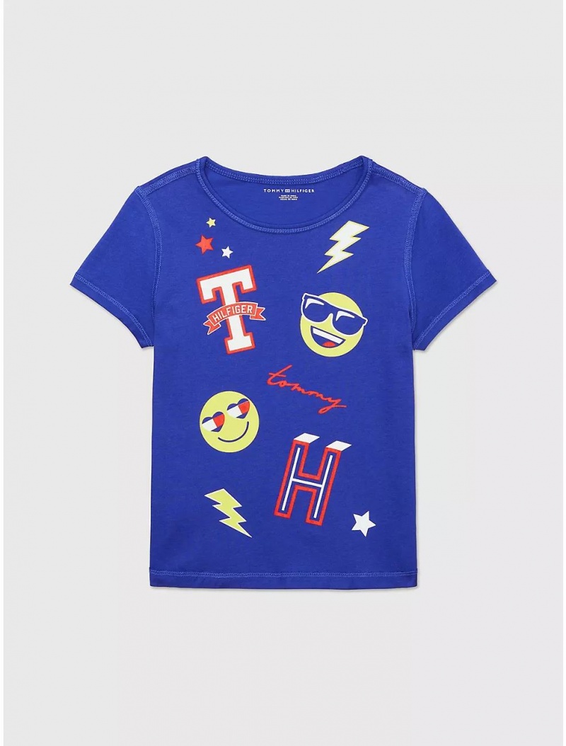 Tommy Hilfiger Sensory Logo T-Shirt Tops Blue River Fog | 5801-JTXKA