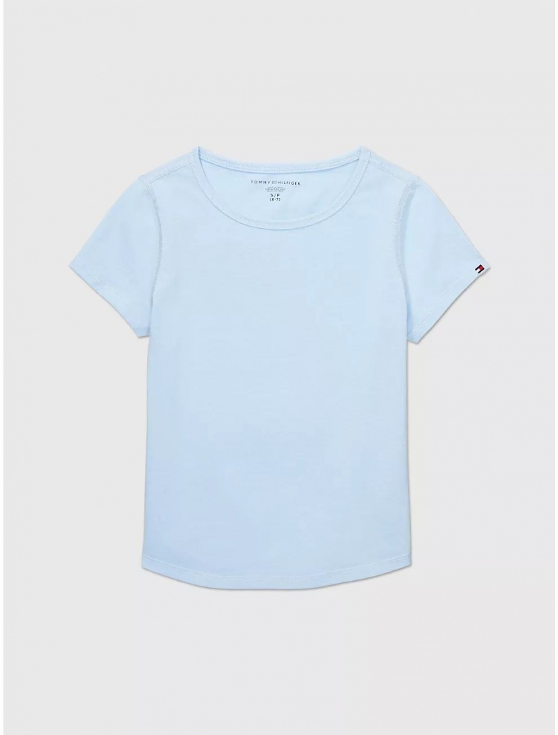 Tommy Hilfiger Sensory Solid Knit T-Shirt Tops Chambray Sky | 6981-FEUQH