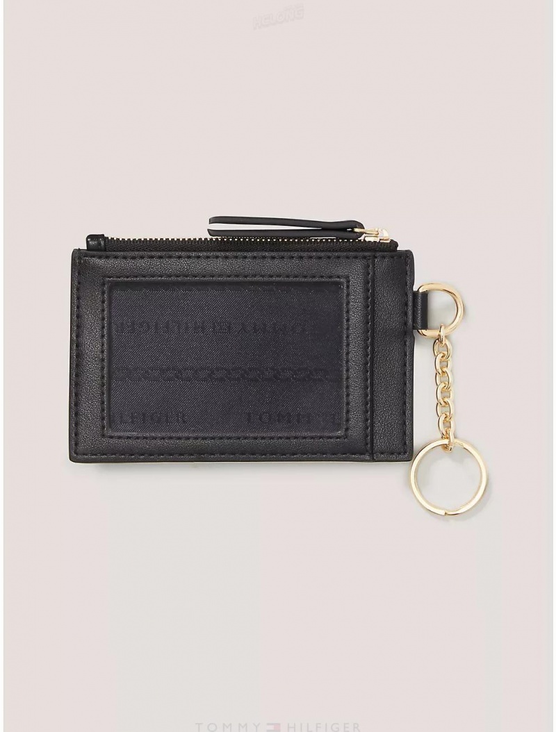 Tommy Hilfiger Signature Coin Purse and ID Wallet Wallets Black | 5419-PZRDO