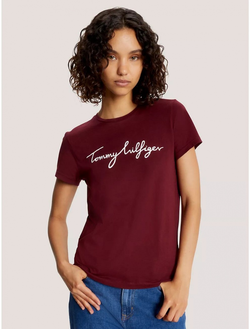 Tommy Hilfiger Signature Crewneck T-Shirt T-Shirts & Polos Deep Rouge | 0391-NBYZW