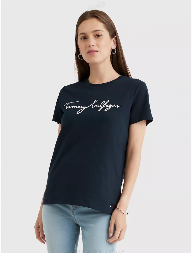 Tommy Hilfiger Signature Crewneck T-Shirt T-Shirts & Polos Desert Sky | 4756-BCIXT