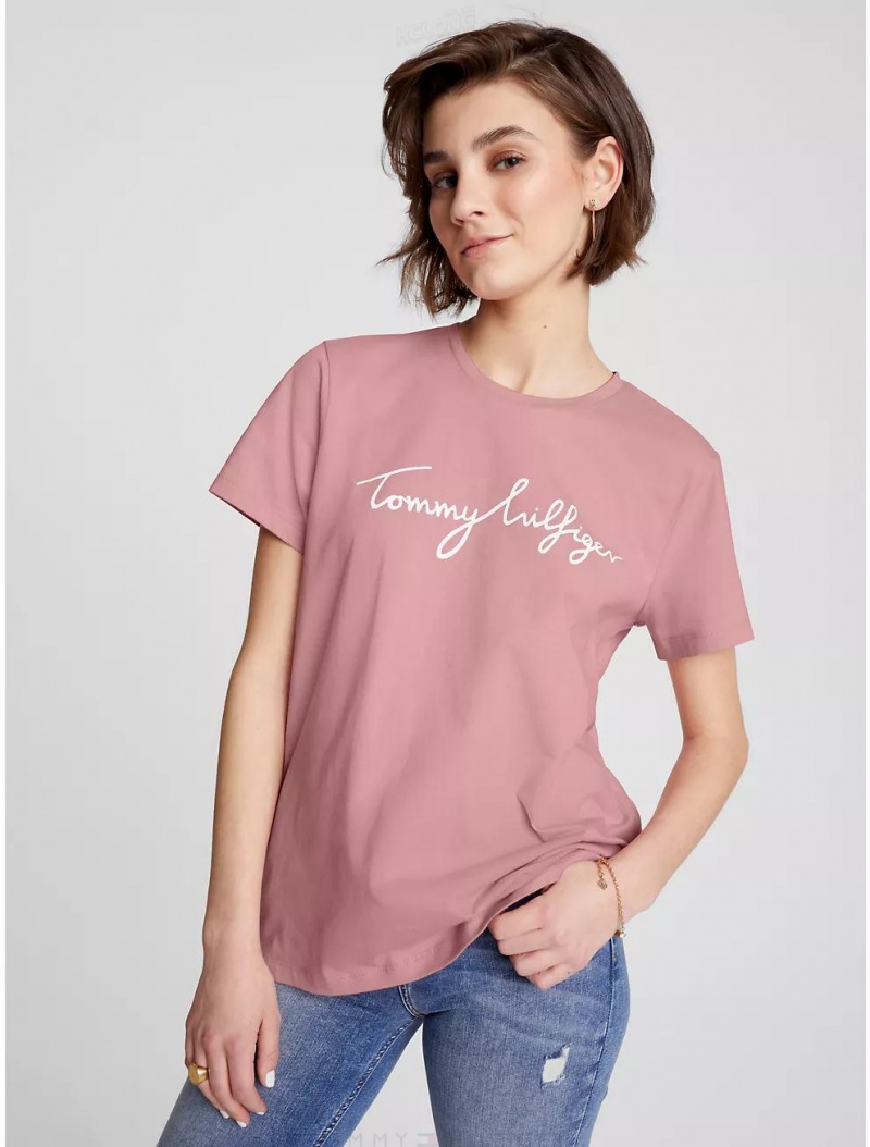 Tommy Hilfiger Signature Crewneck T-Shirt T-Shirts & Polos Soothing Pink | 4265-UQWLO