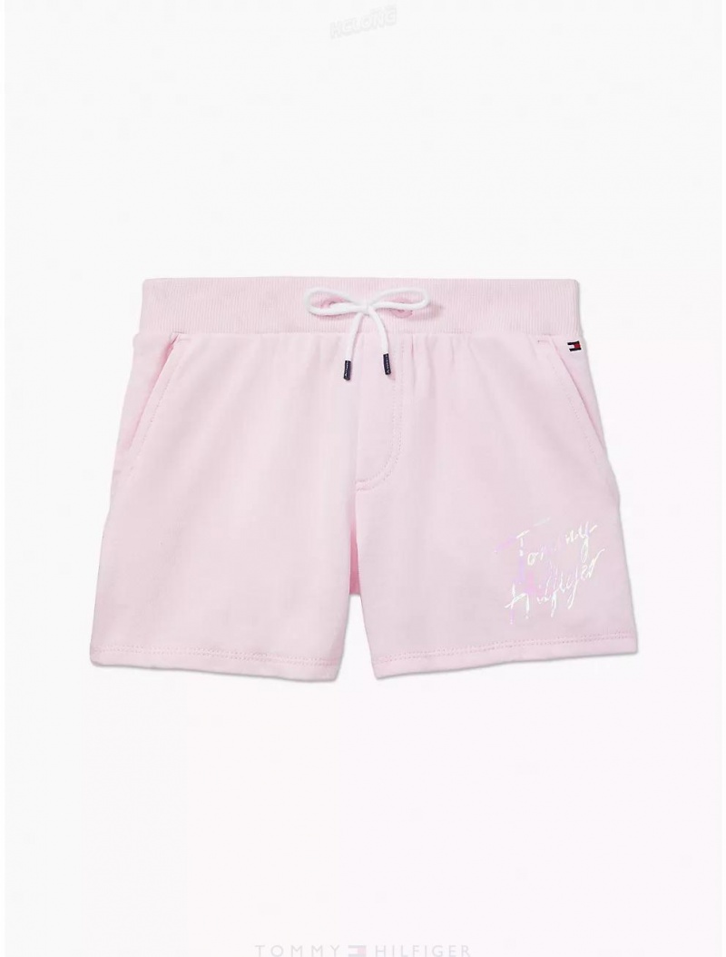 Tommy Hilfiger Signature Drawstring Short Bottoms Pink Breeze | 9047-MKDUA