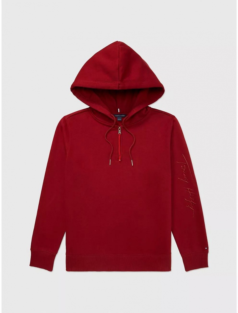 Tommy Hilfiger Signature Hoodie Tops Regatta Red | 7619-UGJEC