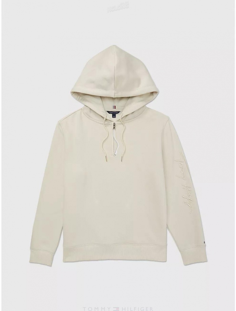 Tommy Hilfiger Signature Hoodie Tops Sand Khaki | 8062-RVAMO