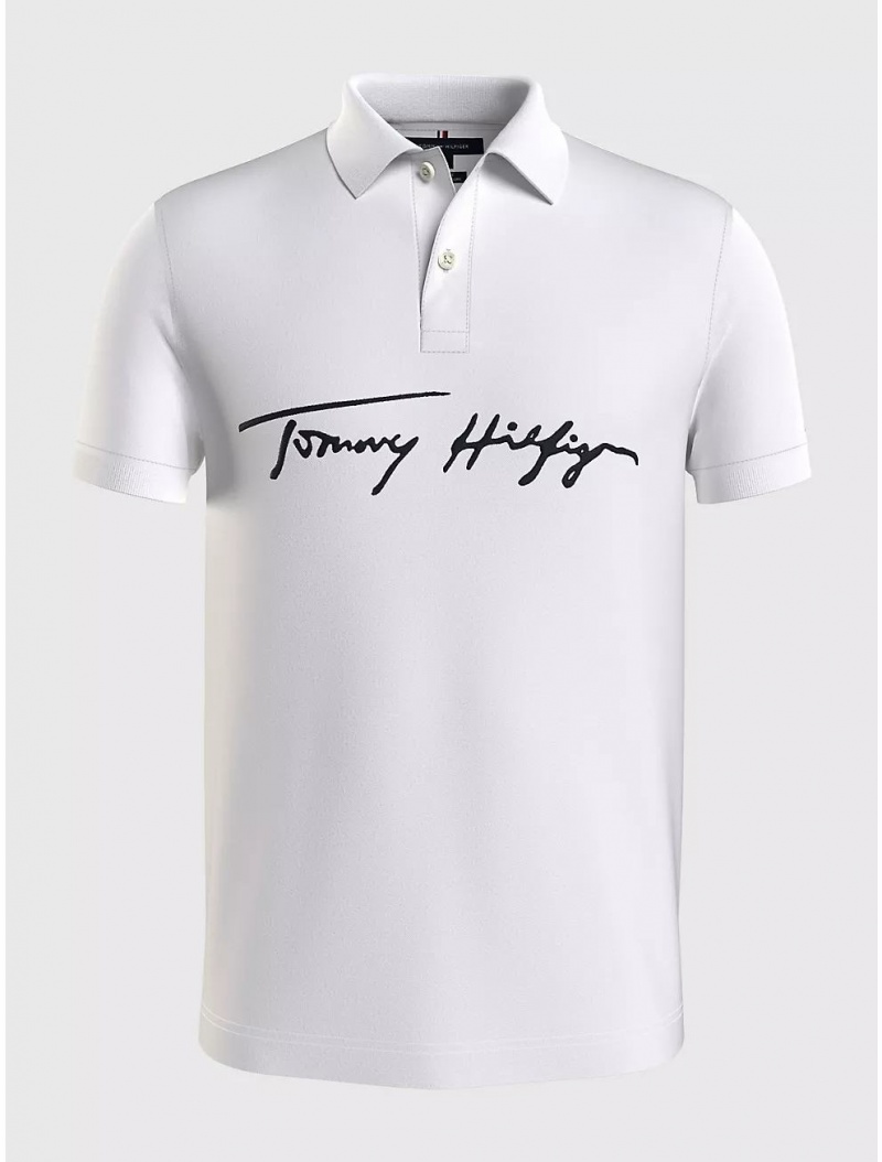Tommy Hilfiger Signature Logo Polo Polos Fresh White | 3645-PKZRJ