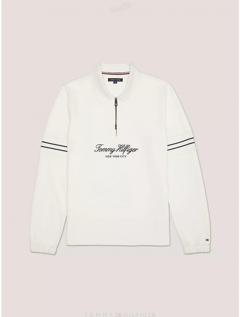 Tommy Hilfiger Signature Pullover Sweatshirt Tops White Suede | 3724-LTSEF