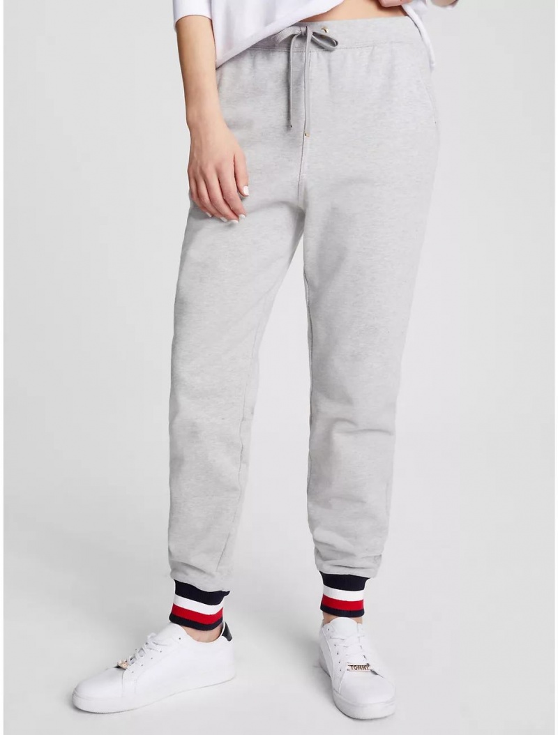 Tommy Hilfiger Signature Stripe-Cuff Sweatpant Pants & Shorts Grey Heather | 8319-MQJKP