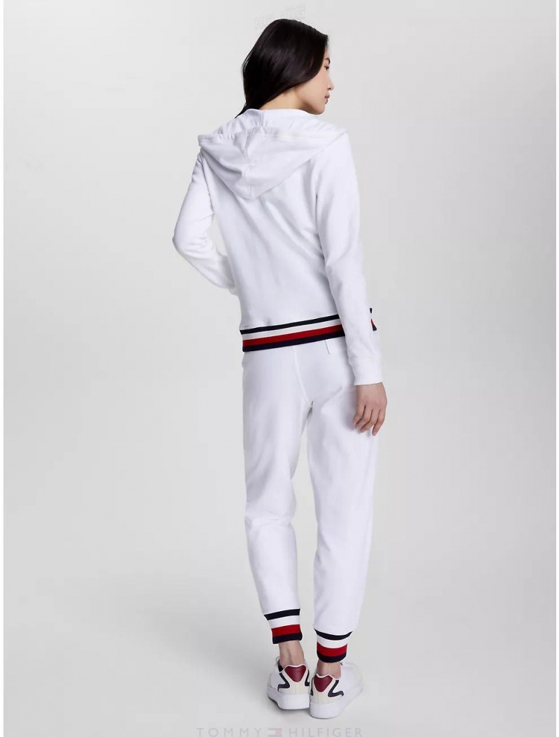 Tommy Hilfiger Signature Stripe Hem Zip Hoodie Hoodies & Sweatshirts Optic White | 7143-PBZAW