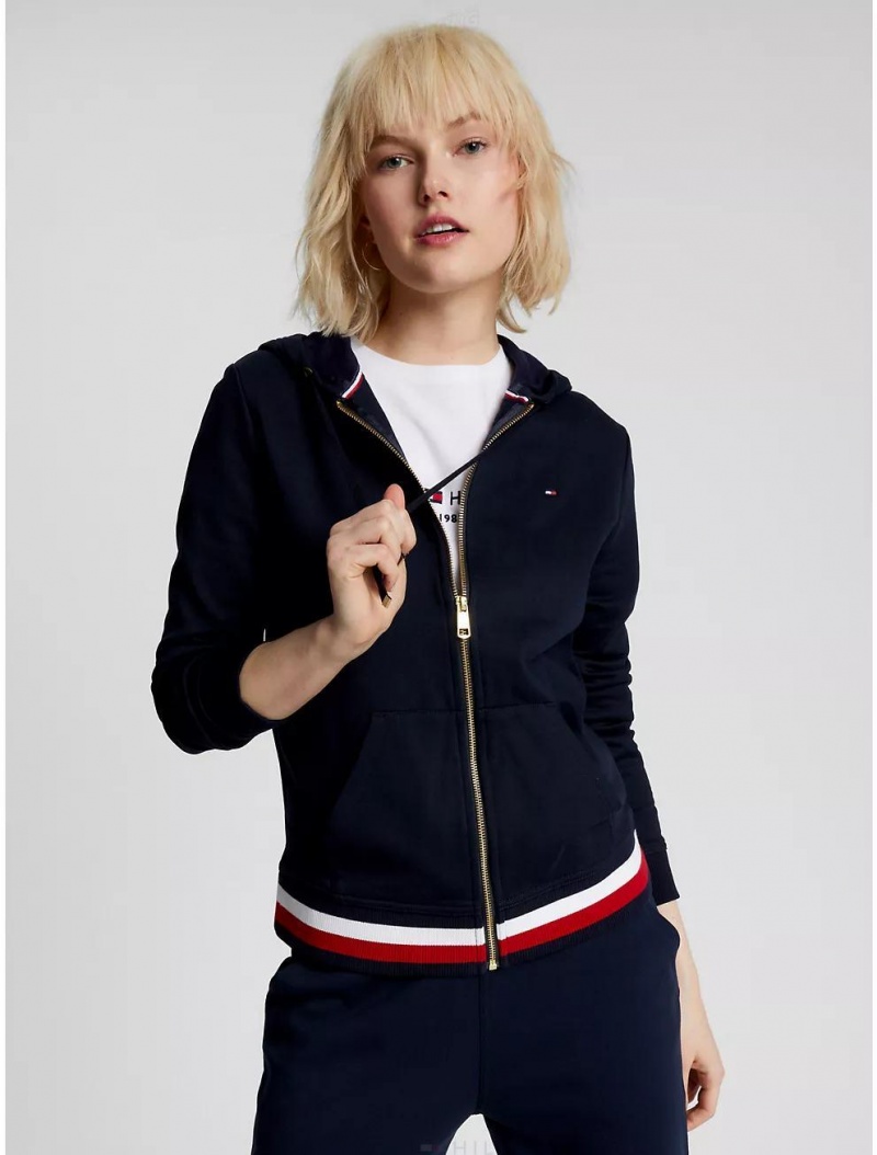 Tommy Hilfiger Signature Stripe Hem Zip Hoodie Hoodies & Sweatshirts Desert Sky | 7693-ITPLE