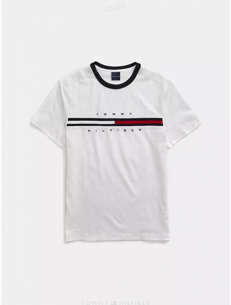 Tommy Hilfiger Signature Stripe T-Shirt Tops Optic White | 9067-DRVUF