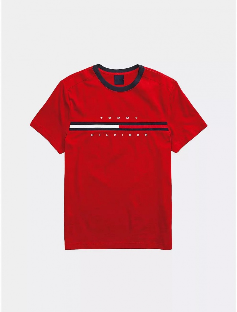 Tommy Hilfiger Signature Stripe T-Shirt Tops Apple Red | 3156-QYXUW