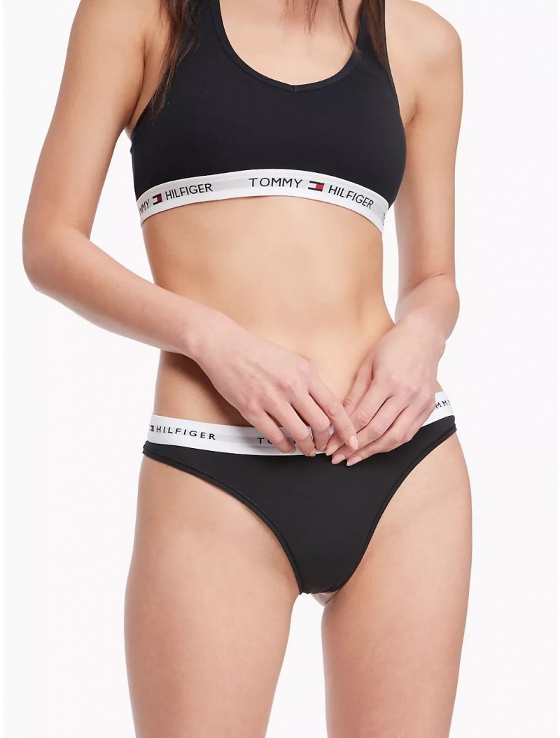 Tommy Hilfiger Signature Thong Panties Black | 2780-GACEB