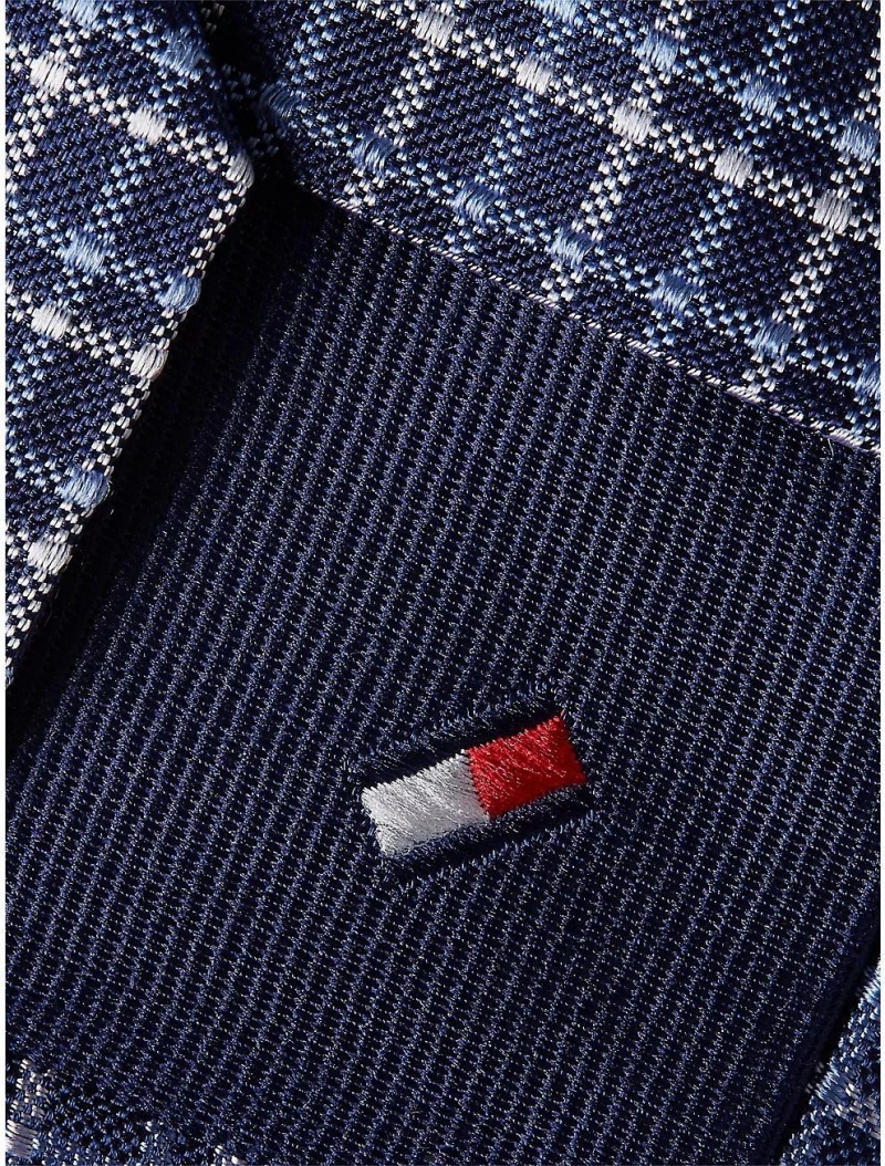 Tommy Hilfiger Silk Check Tie Ties Navy/ Blue/ White | 6512-BYUXN