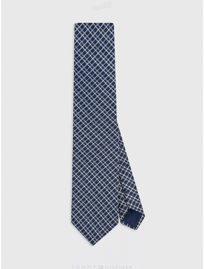 Tommy Hilfiger Silk Check Tie Ties Navy/ Blue/ White | 6512-BYUXN