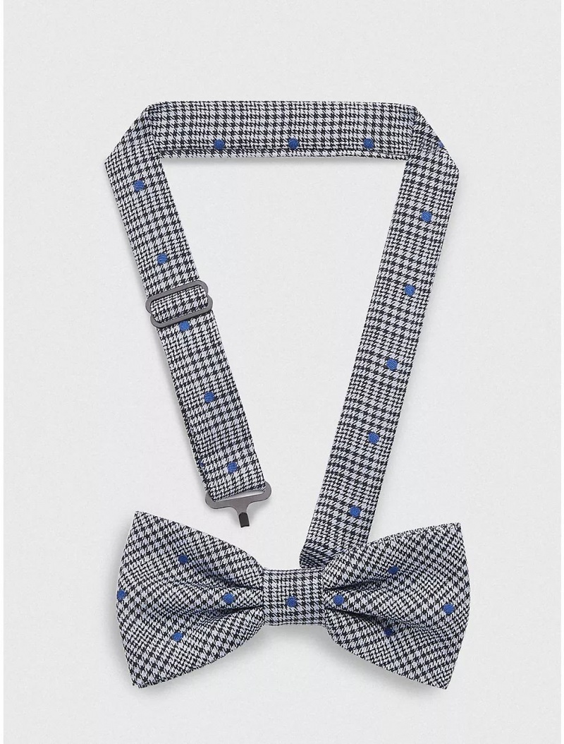 Tommy Hilfiger Silk Dot Houndstooth Bow Tie Ties Navy/Light Blue | 0781-ZXDPA