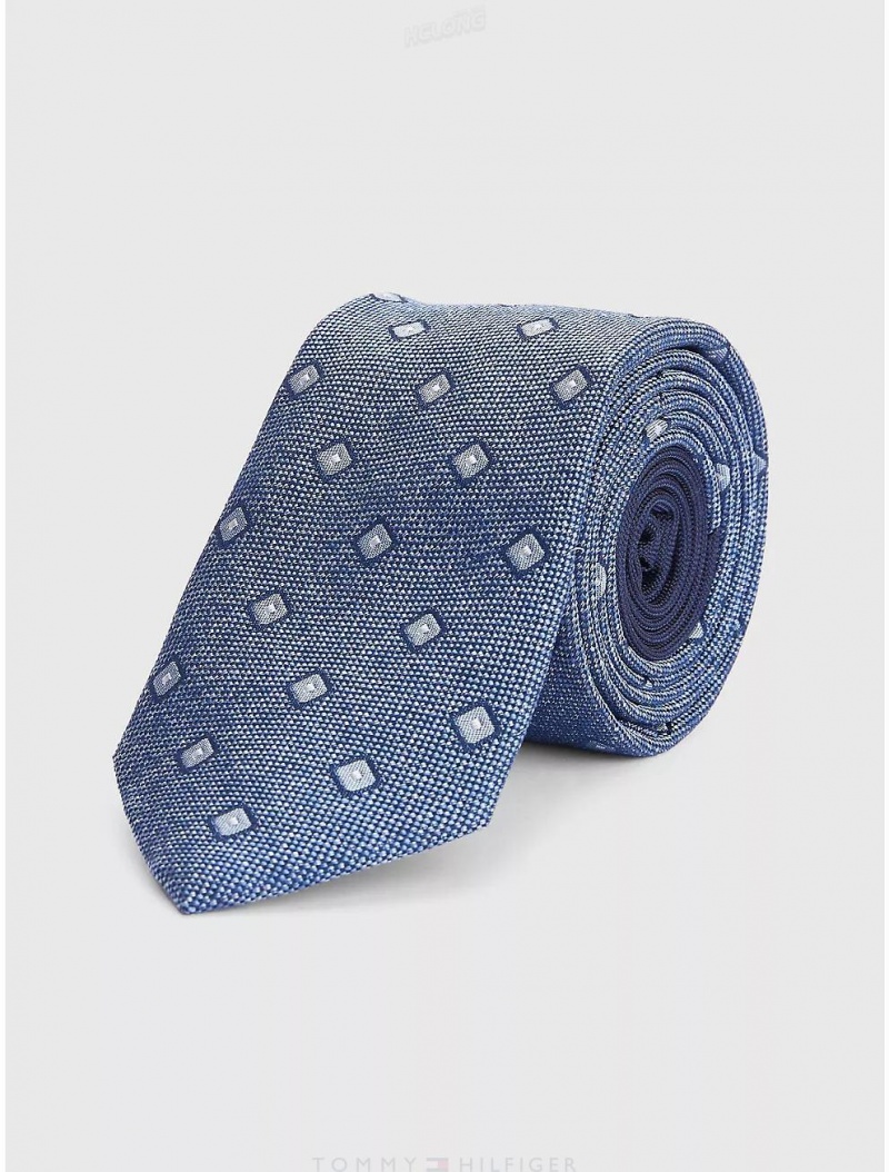 Tommy Hilfiger Silk Geometric Print Tie Ties Blue/Light Blue | 1462-WUDYE