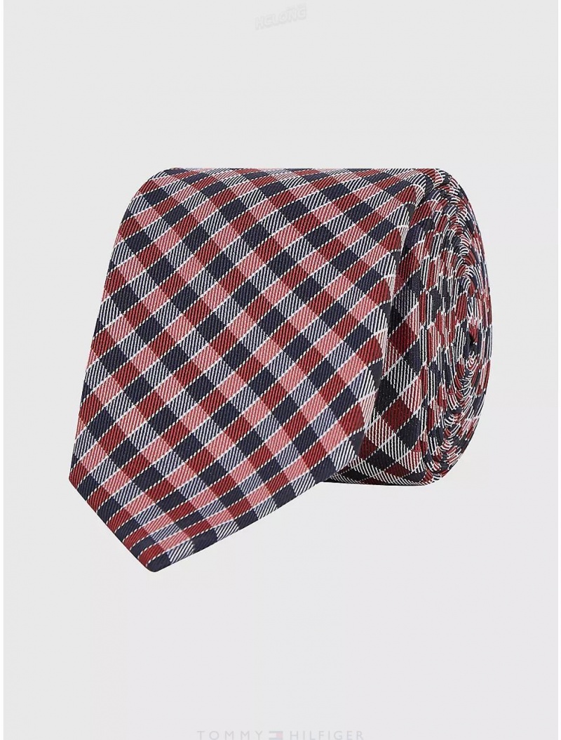 Tommy Hilfiger Silk Gingham Tie Ties Navy/ Regatta Red | 5083-OKIQT