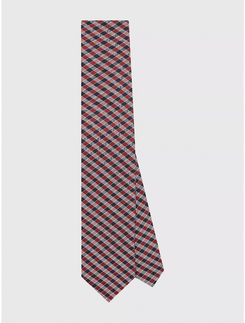 Tommy Hilfiger Silk Gingham Tie Ties Navy/ Regatta Red | 5083-OKIQT