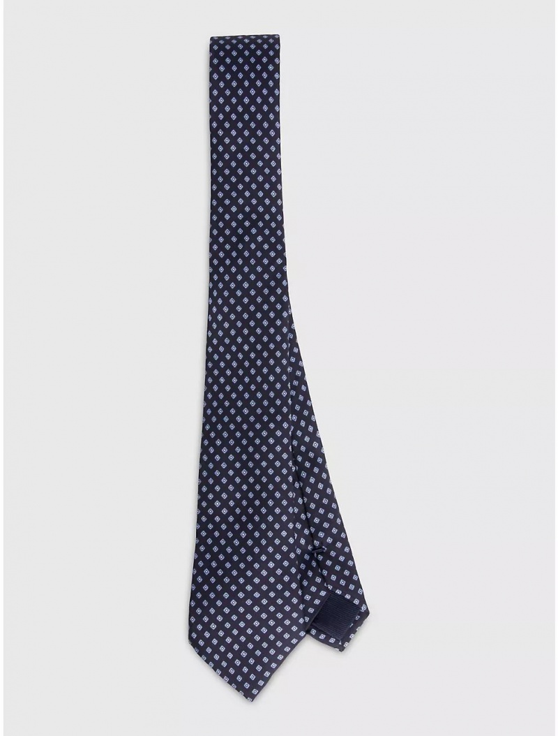 Tommy Hilfiger Silk Microprint Tie Ties Navy/ Light Blue | 2504-YGPJW