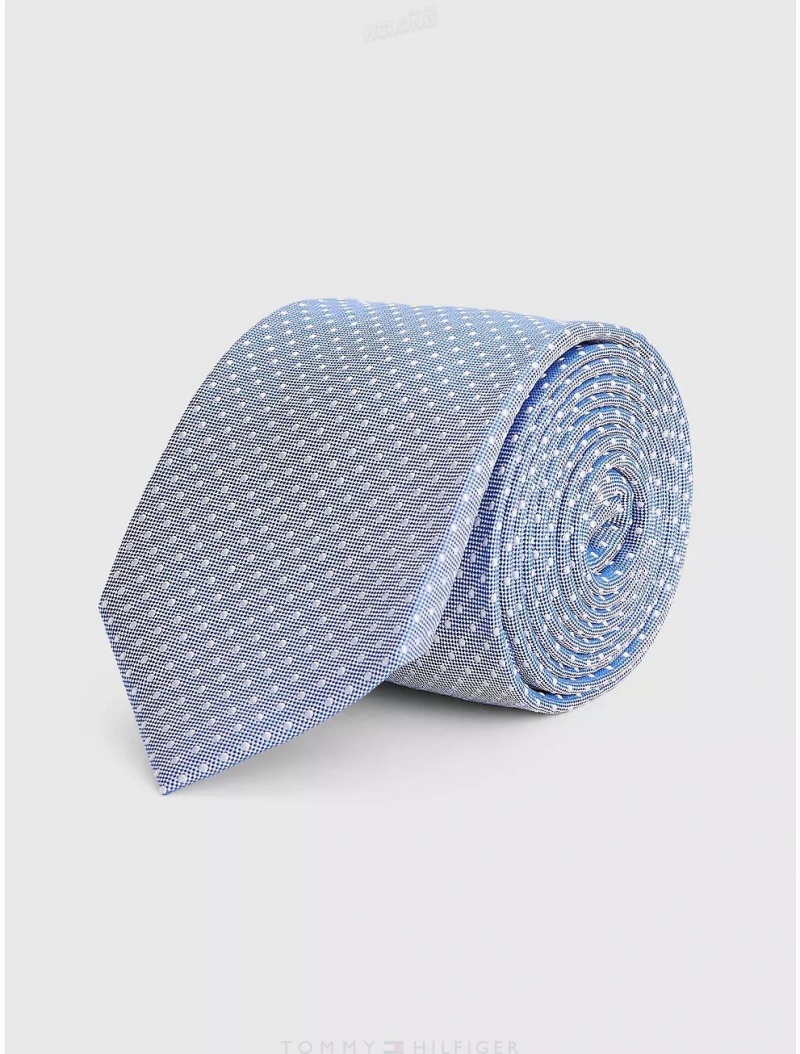 Tommy Hilfiger Silk Mini Dot Print Tie Ties Light Blue/White | 2670-LXQHE