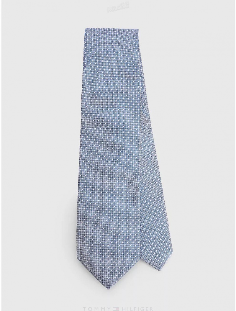 Tommy Hilfiger Silk Mini Dot Print Tie Ties Light Blue/White | 2670-LXQHE