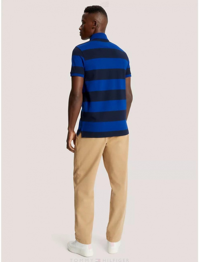 Tommy Hilfiger Slim Fit Block Stripe Polo Polos Midnight Blue | 2059-IRMEH