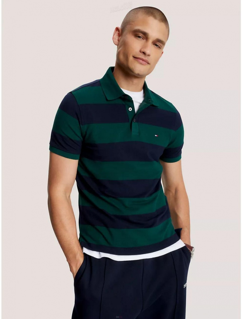 Tommy Hilfiger Slim Fit Block Stripe Polo Polos Hunter | 9150-SJVNR