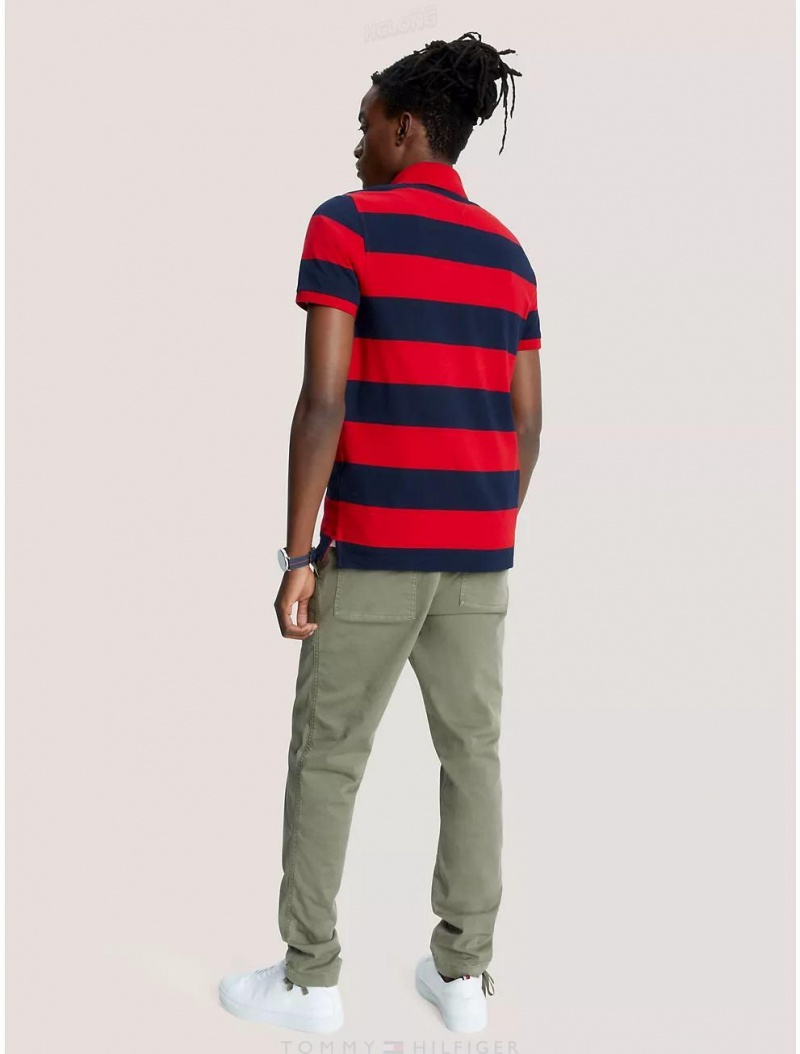 Tommy Hilfiger Slim Fit Block Stripe Polo Polos Primary Red | 2403-IBALU