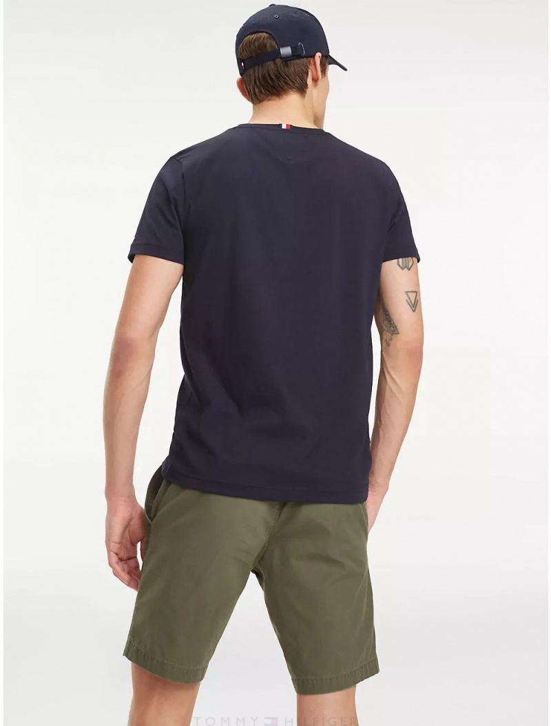 Tommy Hilfiger Slim Fit Embroidered Tommy Logo T-Shirt T-Shirts Sky Captain | 2945-ZNBMO