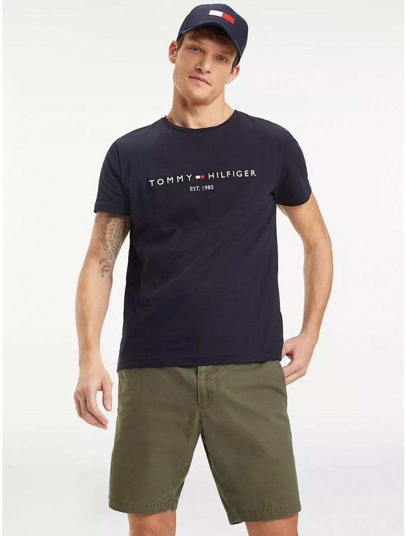 Tommy Hilfiger Slim Fit Embroidered Tommy Logo T-Shirt T-Shirts Sky Captain | 2945-ZNBMO