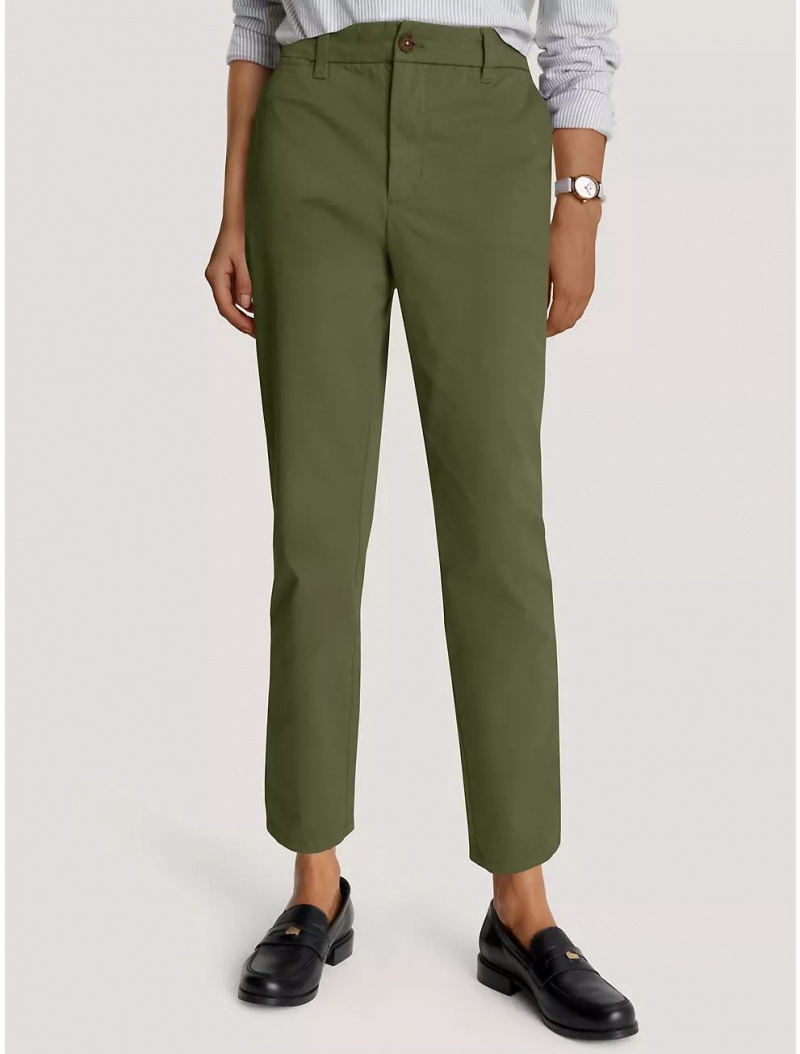 Tommy Hilfiger Slim Fit Essential Solid Chino Pants & Shorts Army Green | 7502-BGRAM