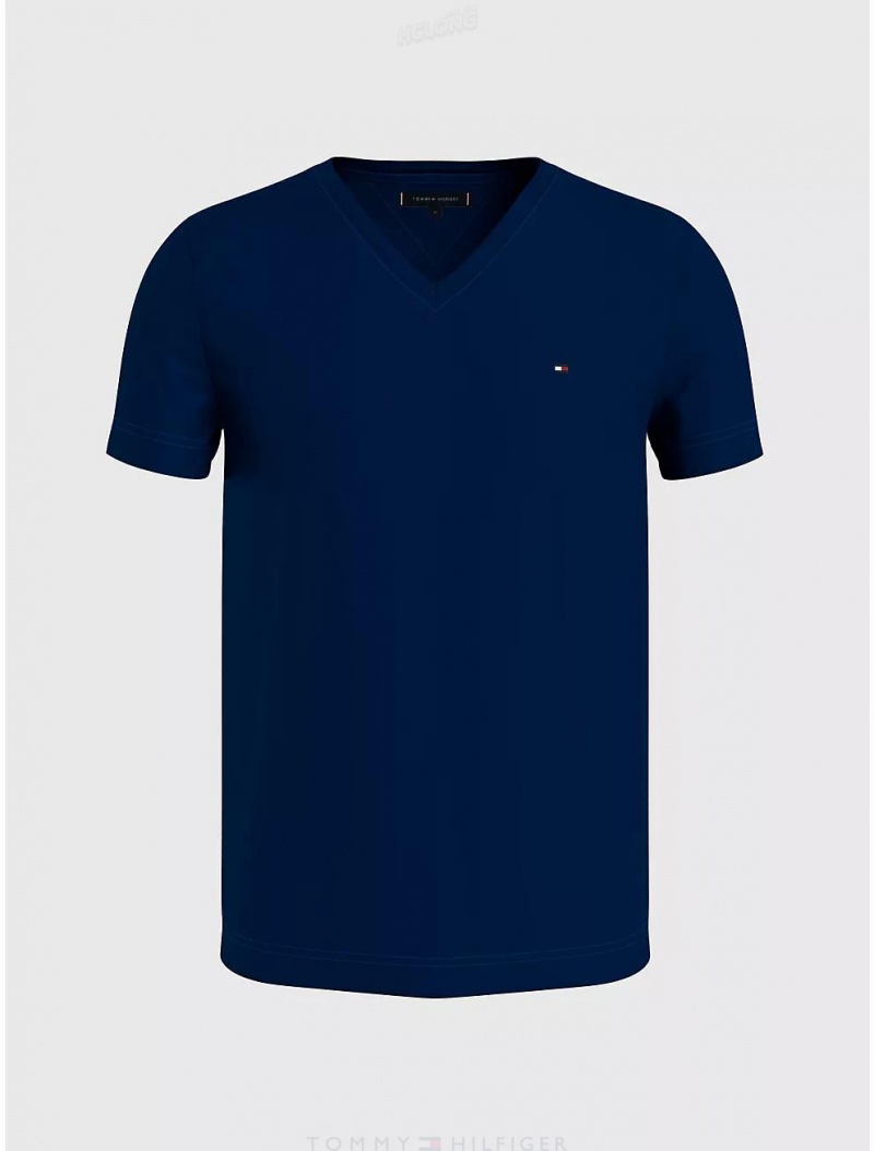 Tommy Hilfiger Slim Fit Essential V-Neck T-Shirt T-Shirts Desert Sky | 9513-LHJNK