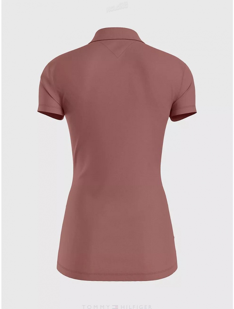 Tommy Hilfiger Slim Fit Essential Zip Polo T-Shirts & Polos Mauve | 8653-SYKUO