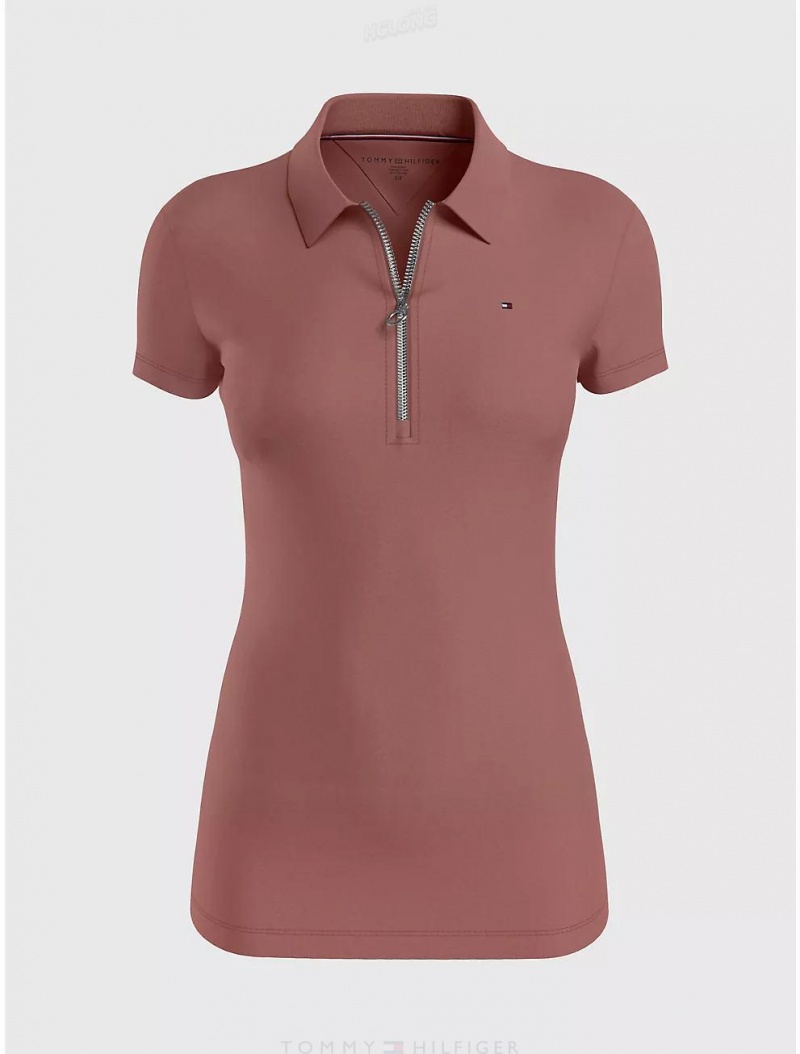 Tommy Hilfiger Slim Fit Essential Zip Polo T-Shirts & Polos Mauve | 8653-SYKUO