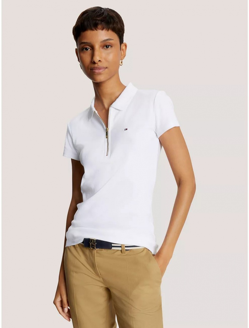 Tommy Hilfiger Slim Fit Essential Zip Polo T-Shirts & Polos Optic White | 4569-GRMYC