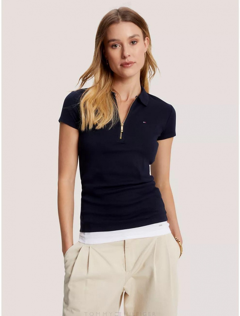 Tommy Hilfiger Slim Fit Essential Zip Polo T-Shirts & Polos Desert Sky | 8017-ONAIB