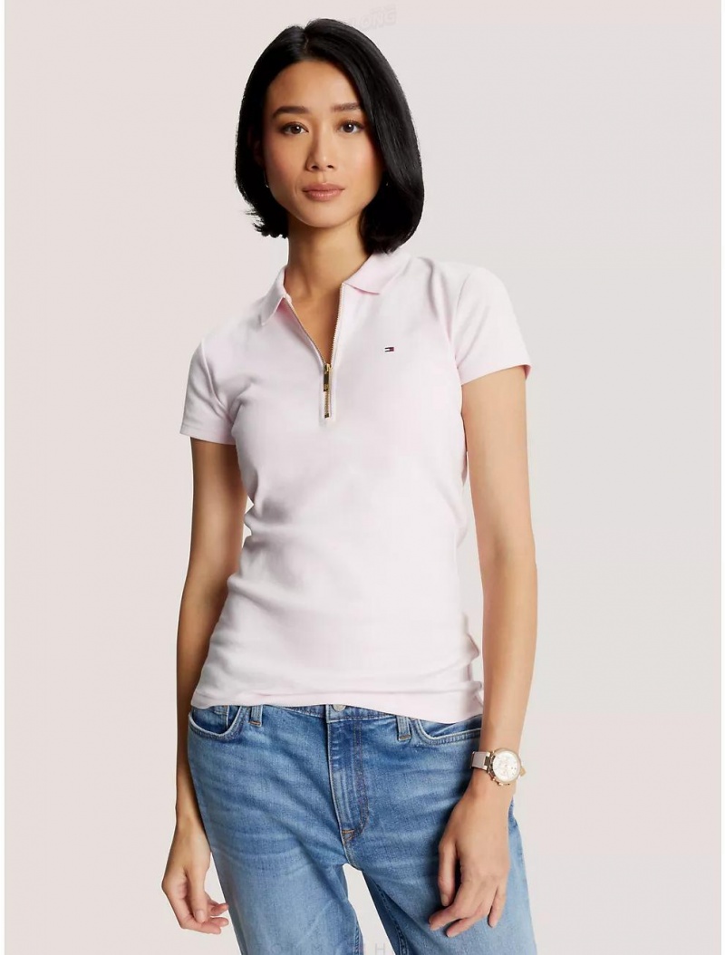 Tommy Hilfiger Slim Fit Essential Zip Polo T-Shirts & Polos Light Pink | 0184-QPEAT