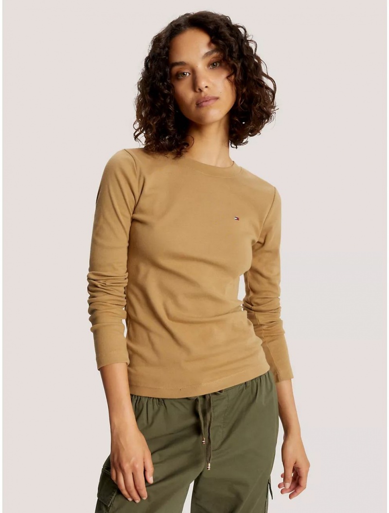 Tommy Hilfiger Slim Fit Favorite Crewneck T-Shirt T-Shirts & Polos Pinecone Tan | 2718-SVHJY