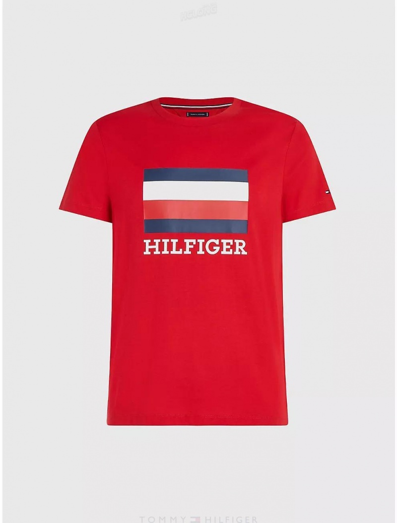 Tommy Hilfiger Slim Fit Flag Monotype T-Shirt T-Shirts Primary Red | 9713-VXUND