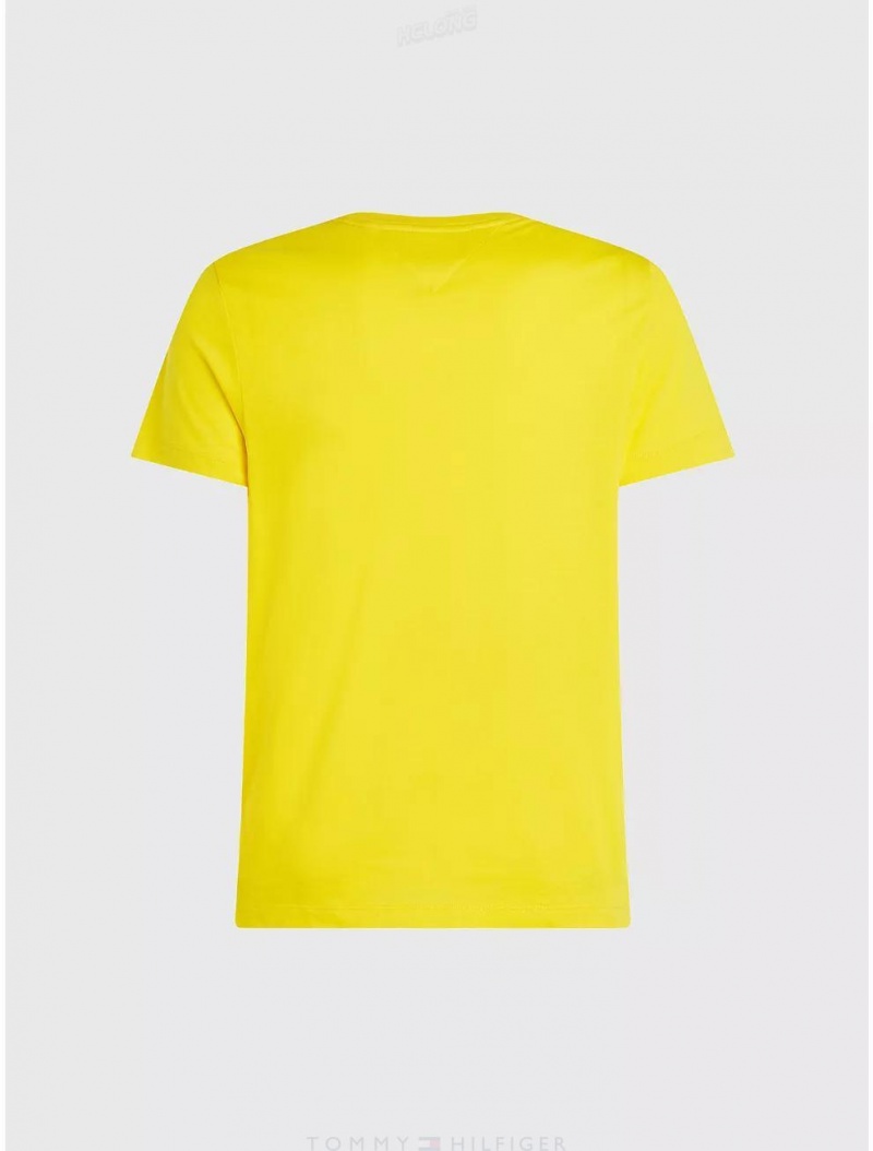 Tommy Hilfiger Slim Fit Flag Monotype T-Shirt Tops Vivid Yellow | 5143-UPALG