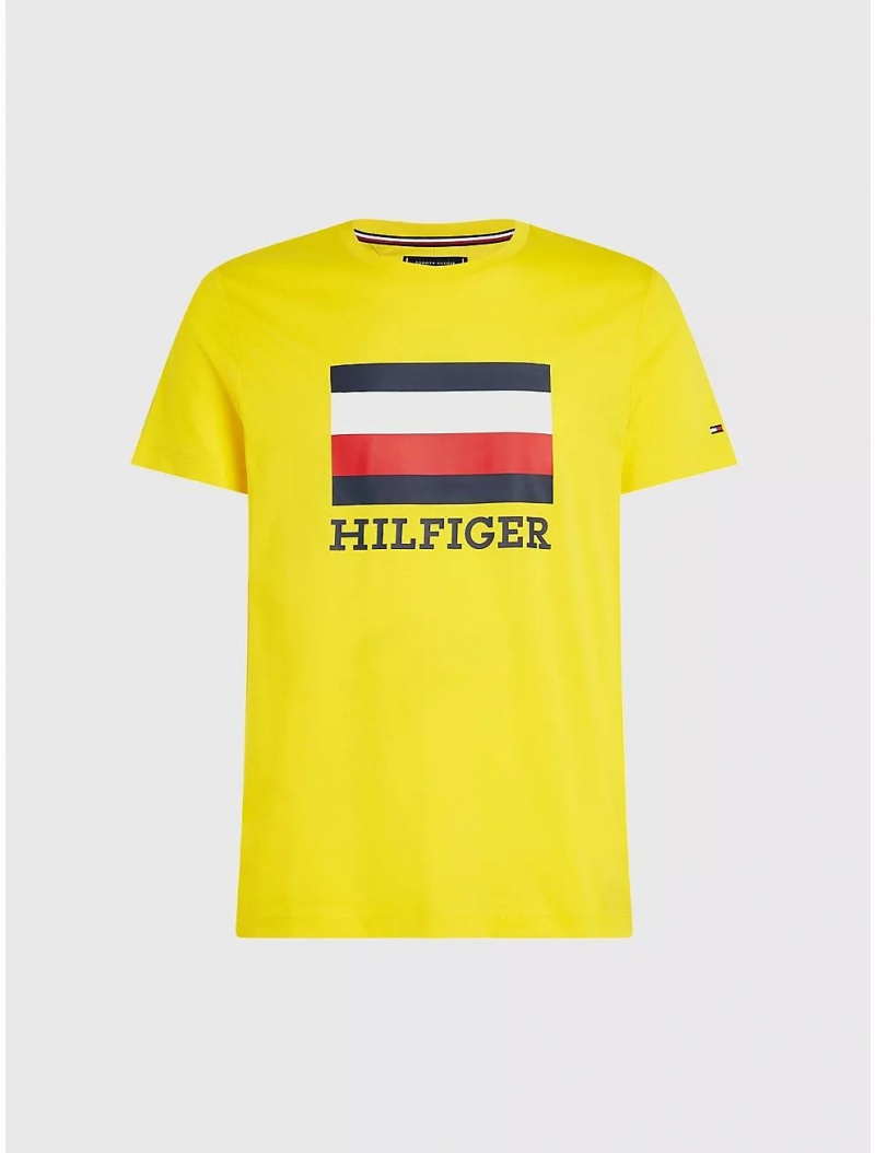 Tommy Hilfiger Slim Fit Flag Monotype T-Shirt Tops Vivid Yellow | 5143-UPALG