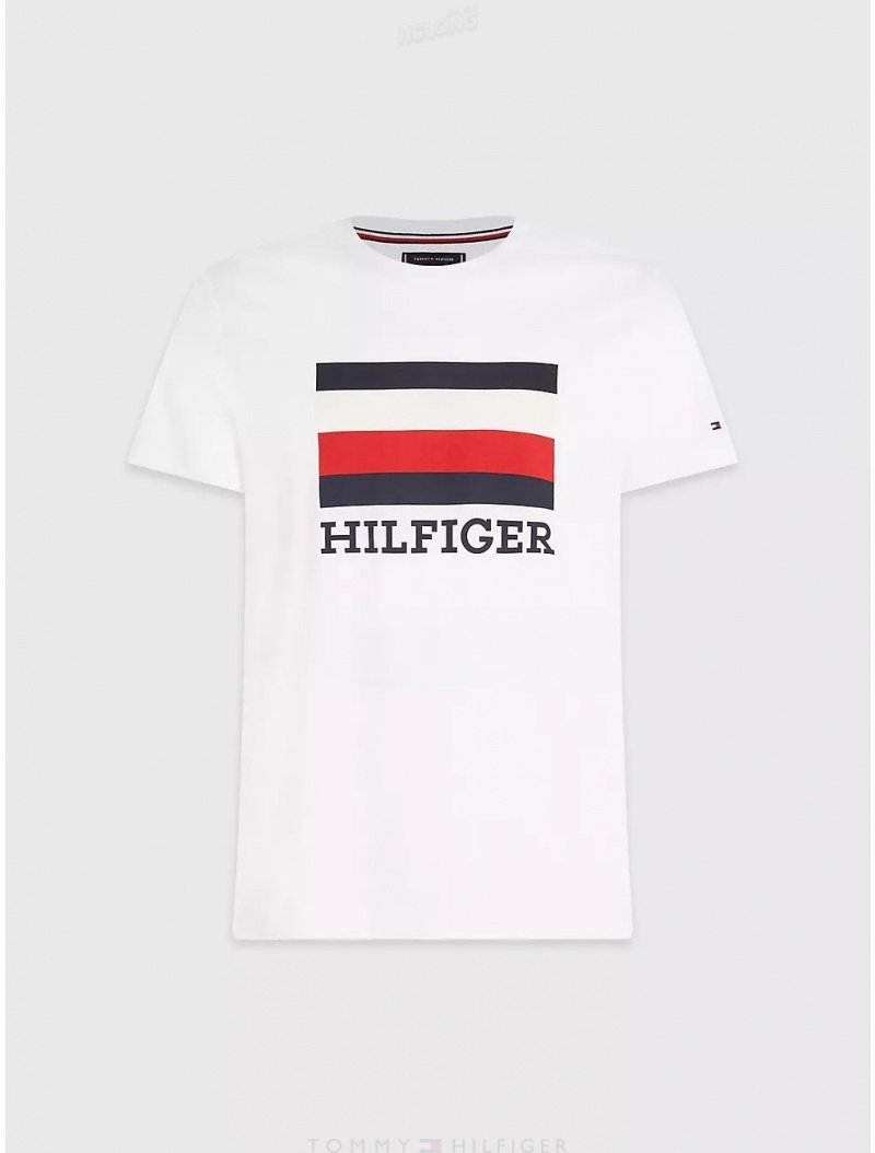 Tommy Hilfiger Slim Fit Flag Monotype T-Shirt T-Shirts White | 0794-BRWLM