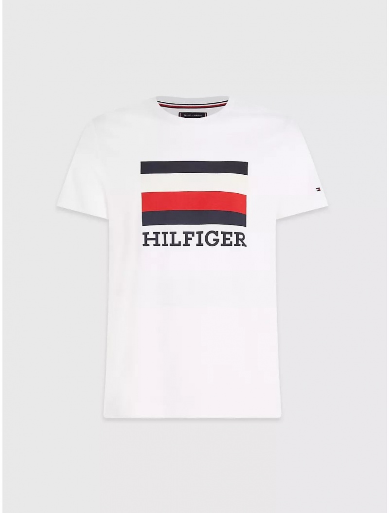 Tommy Hilfiger Slim Fit Flag Monotype T-Shirt T-Shirts White | 0794-BRWLM