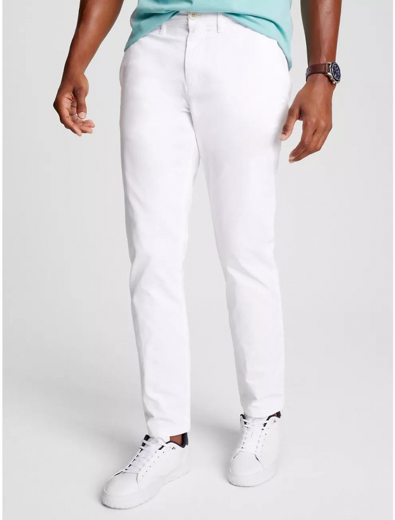 Tommy Hilfiger Slim Fit Flex Tommy Chino Pants Optic White | 8536-GKHZA