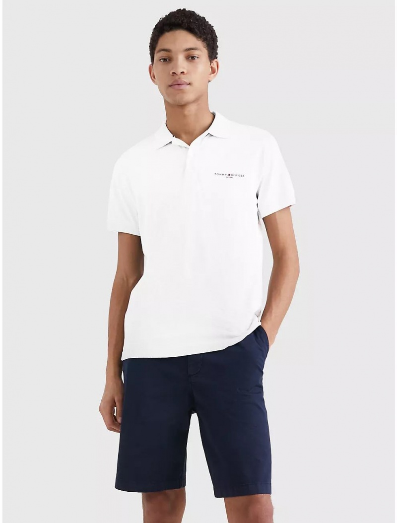 Tommy Hilfiger Slim Fit Hilfiger Polo Polos White | 5124-MOGKL